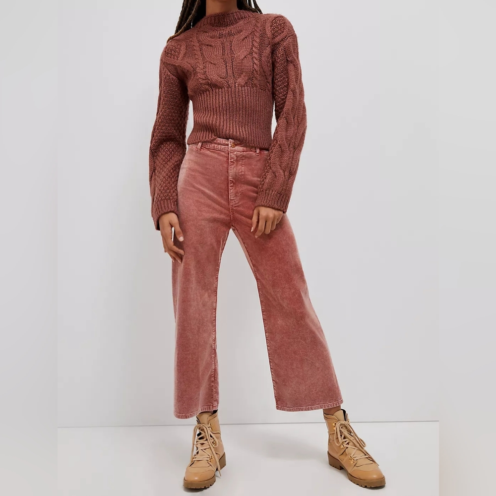 Pilcro Anthropologie Ultra High-Rise Cropped Wide-Leg Corduroy Pants Size 26